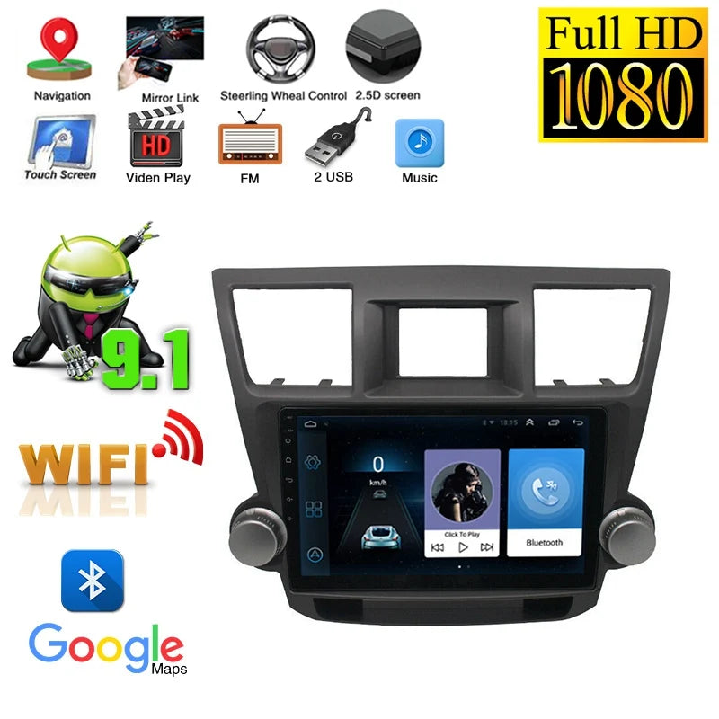 For Toyota Highlander 2009-2012- Android 10.1, 2Din Car Stereo Radio, Car Multimedia Video Player, GPS Navigation