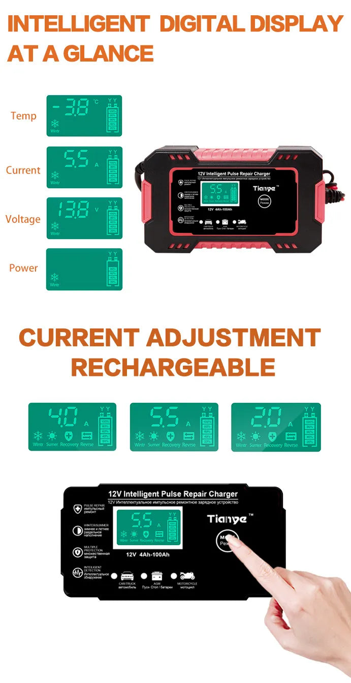 Fully Automatic 12V Battery Charger w/Digital Display