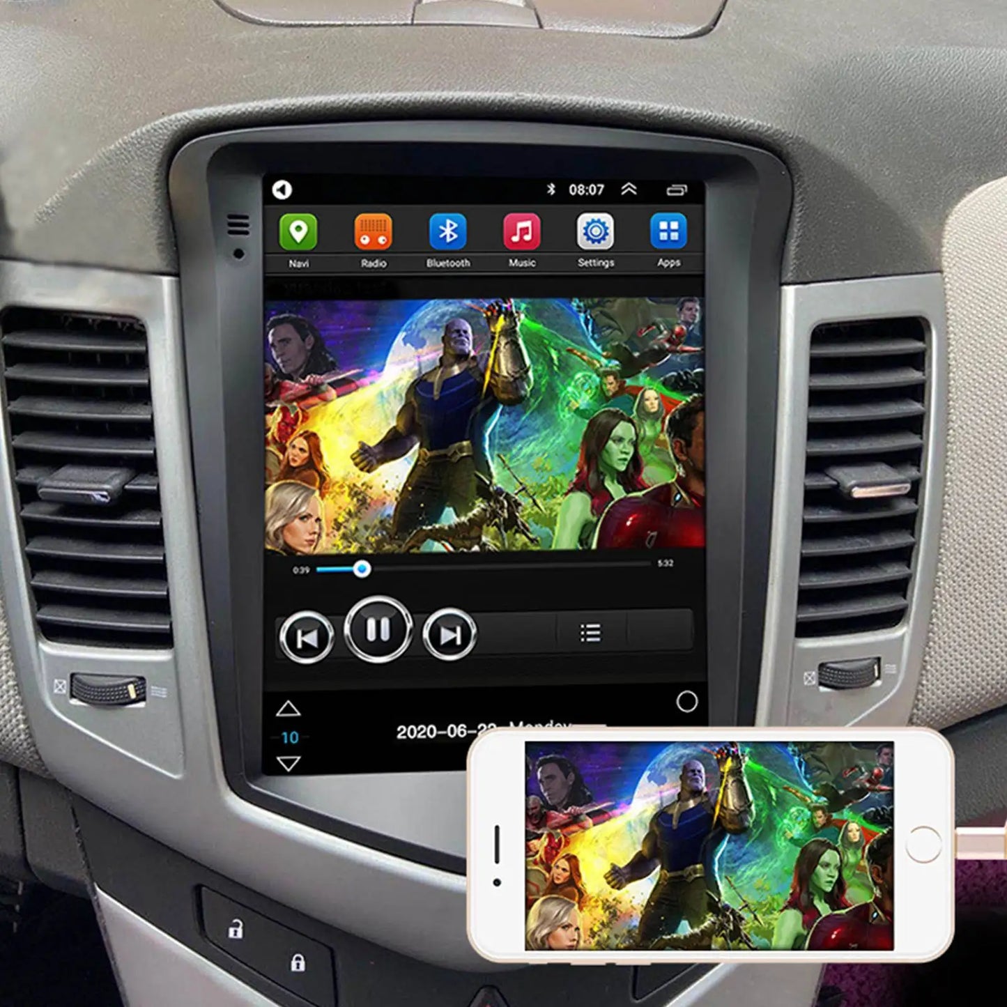 For 2009-14 Chevy Cruze, Vertical Android 10.1, Car Stereo, GPS Navigation, Wifi, Quad-Core Car Multimedia Player