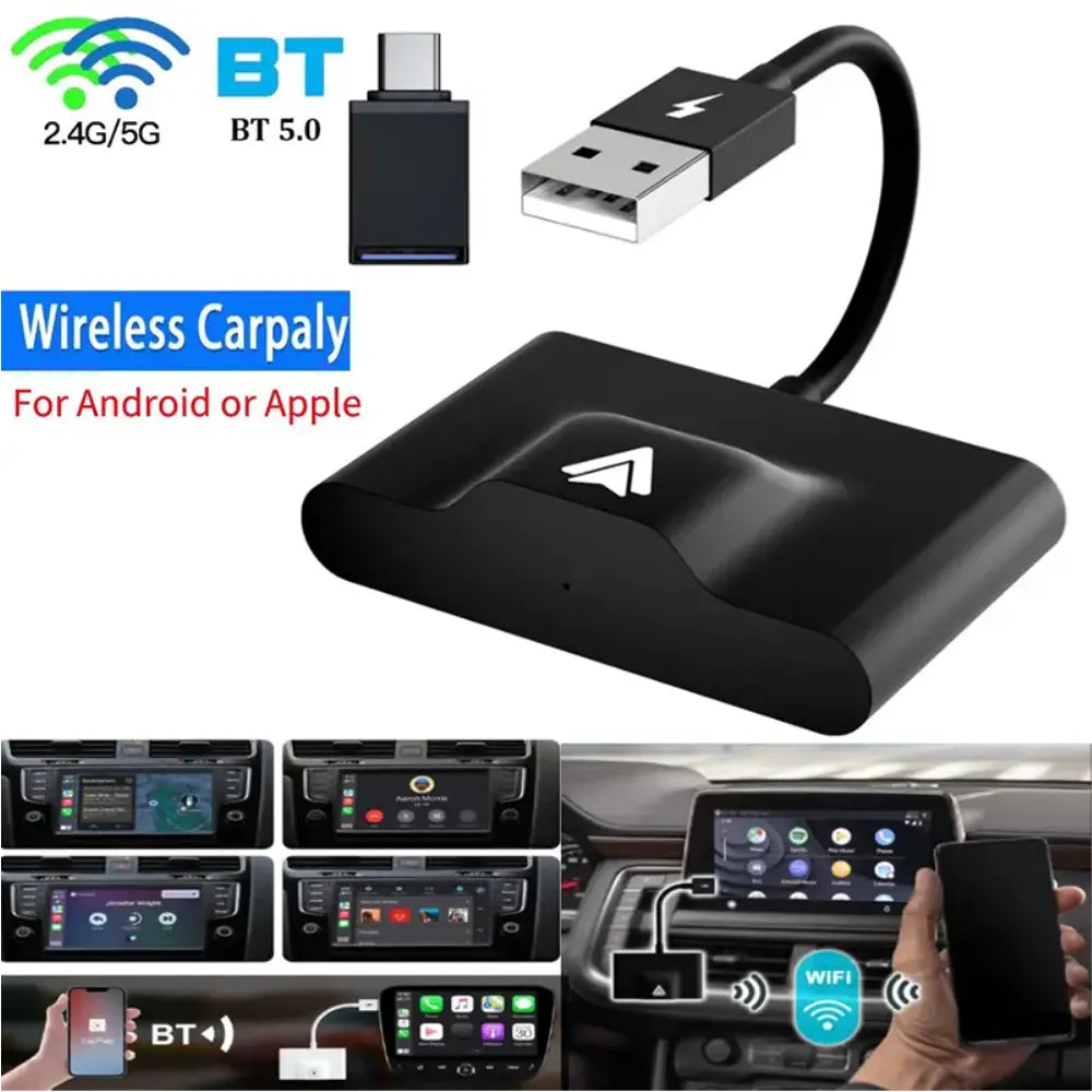 Wireless CarPlay Adapter For Wired To Wireless Andriod Auto Dongle Bluetooth 5GHz WiFi with USB C OTG Converter for IOS Android