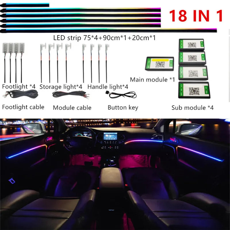 Universal Symphony Car Ambient Lights 64 RGB Car Interior Acrylic Light Guide Fiber Optic Car Decoration Atmosphere Light 18 in1