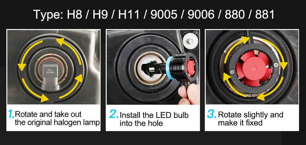 2Pcs H1 H3 H4 H7 LED Canbus H8 H11 HB3 9005 HB4 9006 LED Headlights. Mini 100W 20000LM Car Light Bulb