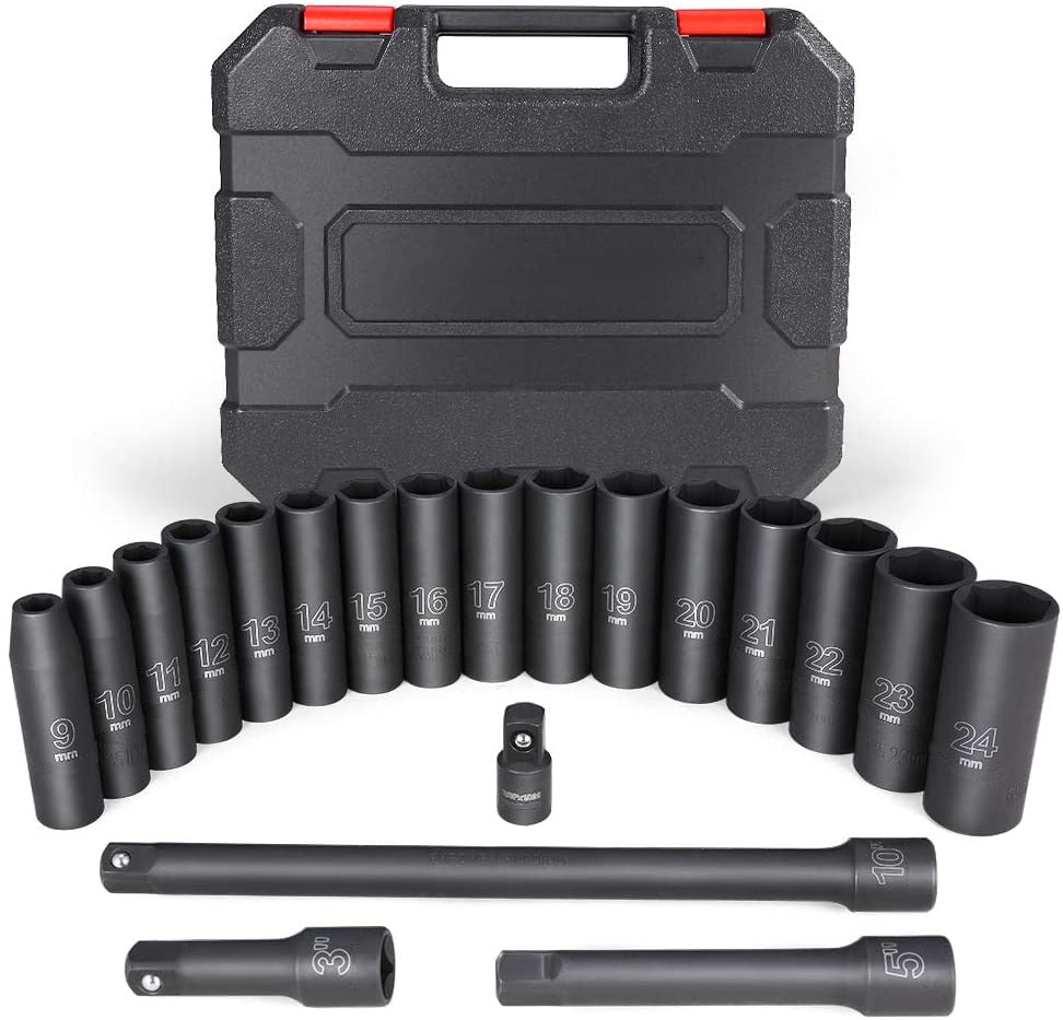 20pcs 1/2 Drive Deep Well Metric Impact Socket Set