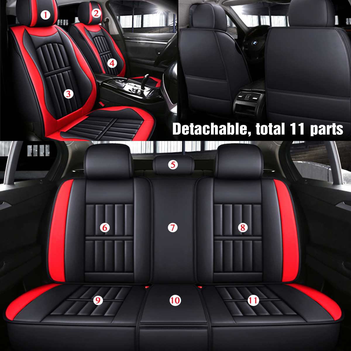 11PCS 5 Seats Car Seat Covers, Synthetic Leather SUV/Truck