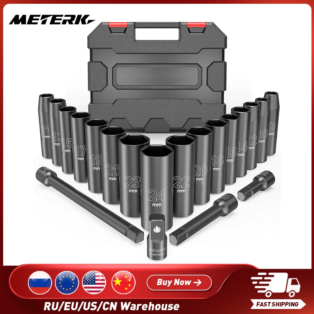 20pcs 1/2 Drive Deep Well Metric Impact Socket Set