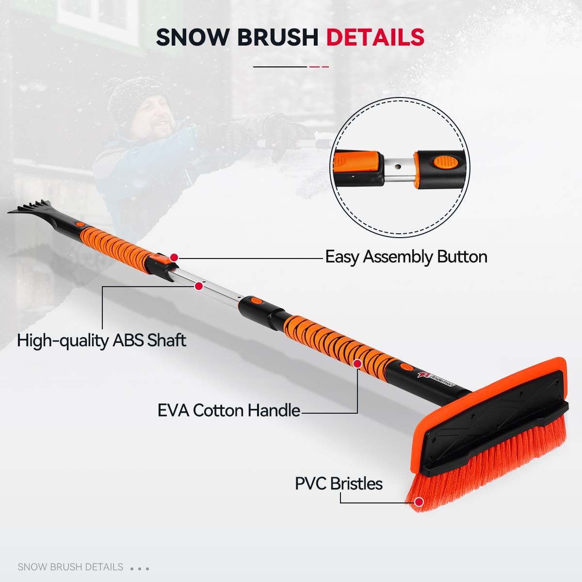 3 In 1 Telescopic Car Windshield Ice Scraper, Brush, Snow Remover