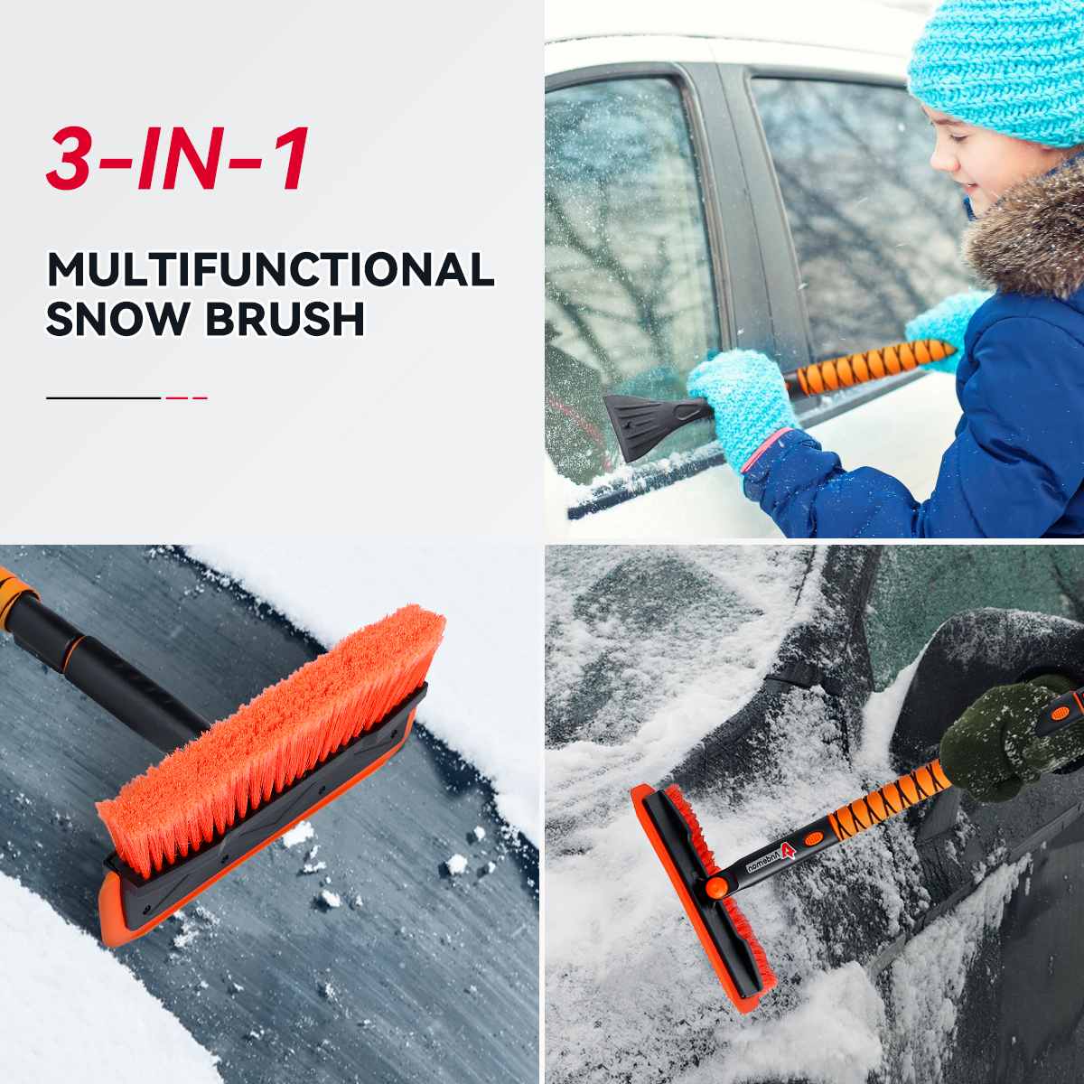 3 In 1 Telescopic Car Windshield Ice Scraper, Brush, Snow Remover