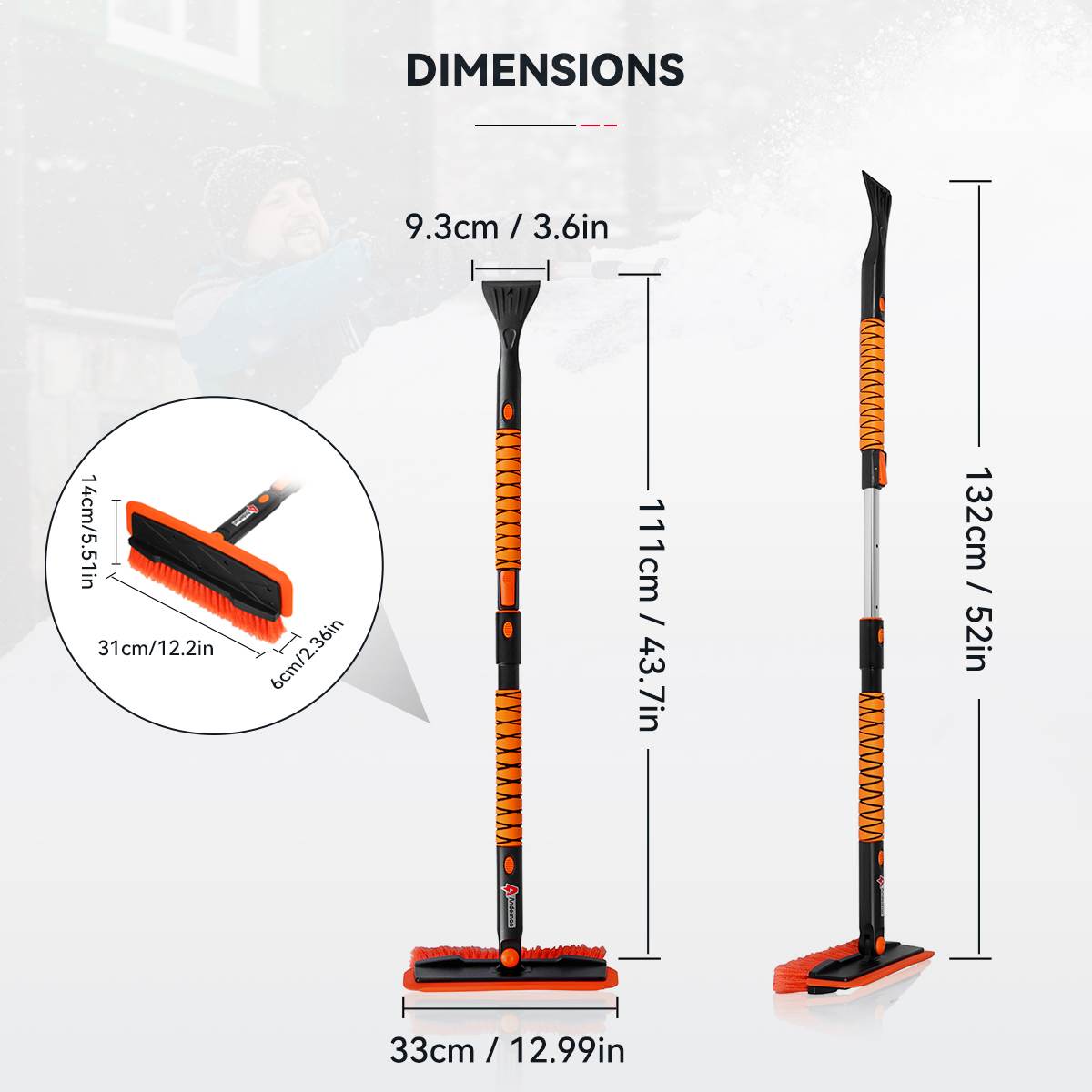 3 In 1 Telescopic Car Windshield Ice Scraper, Brush, Snow Remover