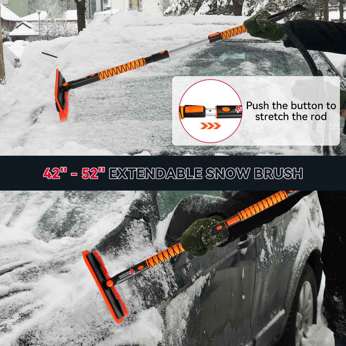 3 In 1 Telescopic Car Windshield Ice Scraper, Brush, Snow Remover