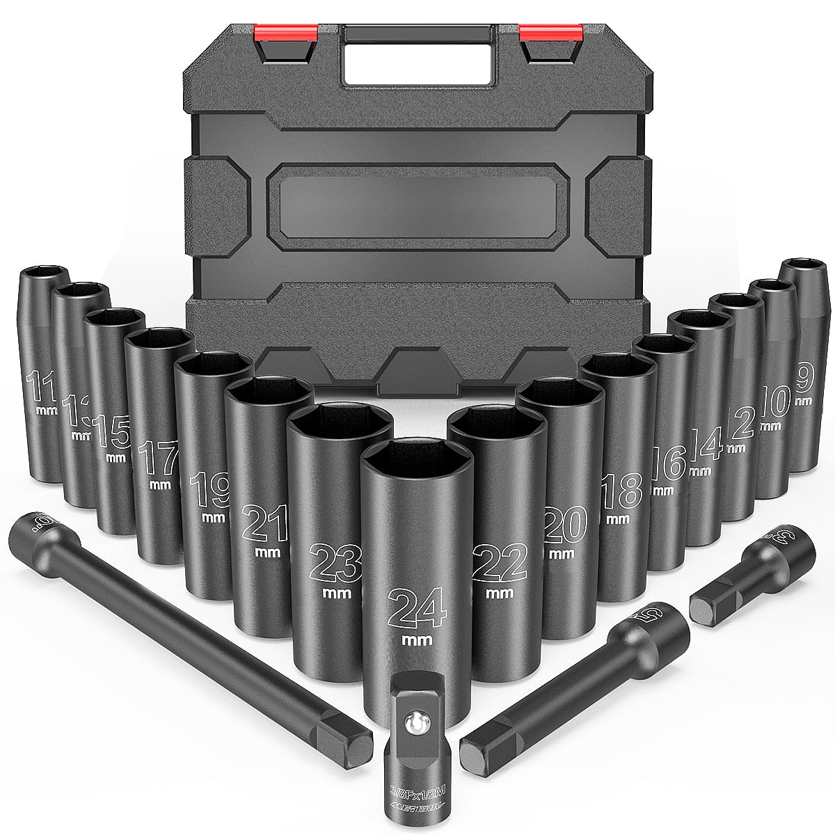 20pcs 1/2 Drive Deep Well Metric Impact Socket Set